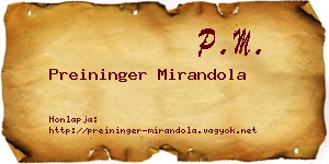 Preininger Mirandola névjegykártya